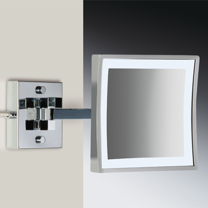 Nameeks 99667/2-CR-3x Windisch Square Wall Mounted Brass LED 3x Magnifying Mirror - Chrome
