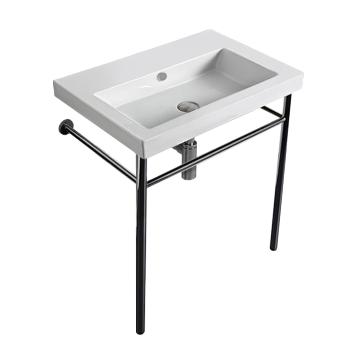Nameeks CAN01011-CON-No-Hole Tecla Rectangular Ceramic Console Sink and Polished Chrome Stand - White
