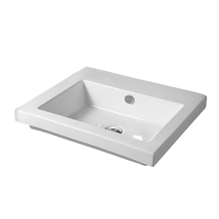 Nameeks CAN01011-No-Hole Tecla Rectangular White Ceramic Self Rimming or Wall Mounted Sink - White