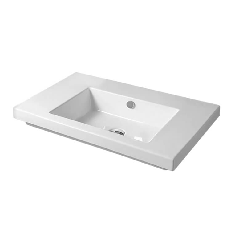 Nameeks CAN02011-No-Hole Tecla Rectangular White Ceramic Wall Mounted or Built-In Sink - White