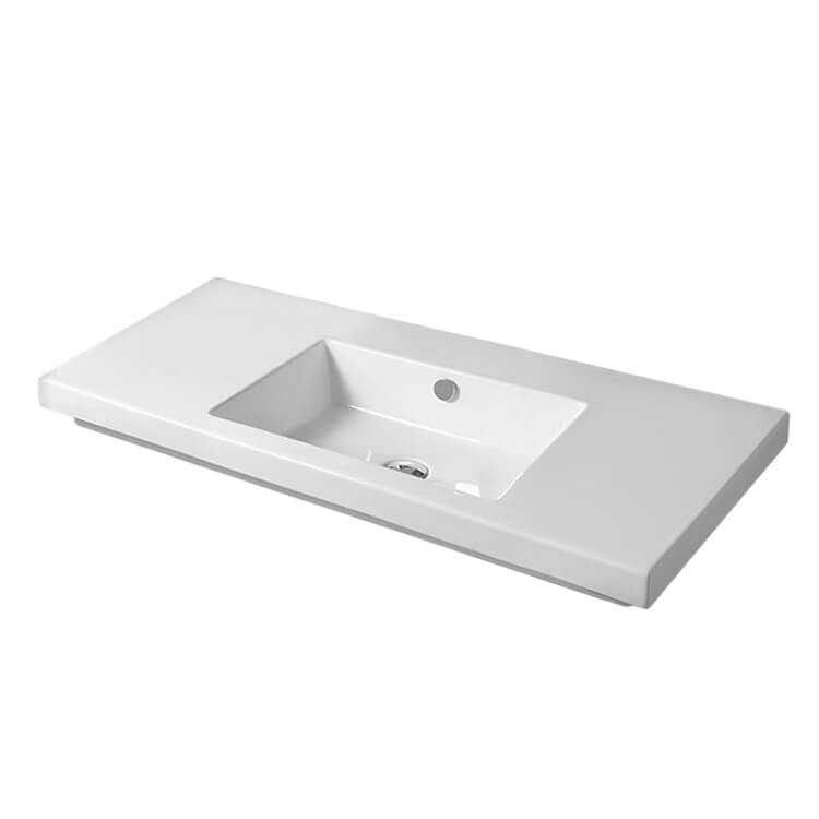 Nameeks CAN03011-No-Hole Tecla Rectangular White Ceramic Wall Mounted or Built-In Sink - White