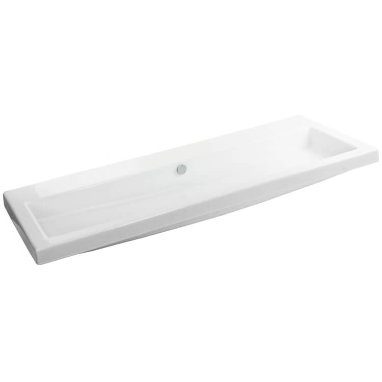 Nameeks CAN05011A-No-Hole Tecla Rectangular White Ceramic Wall Mounted or Built-In Sink - White