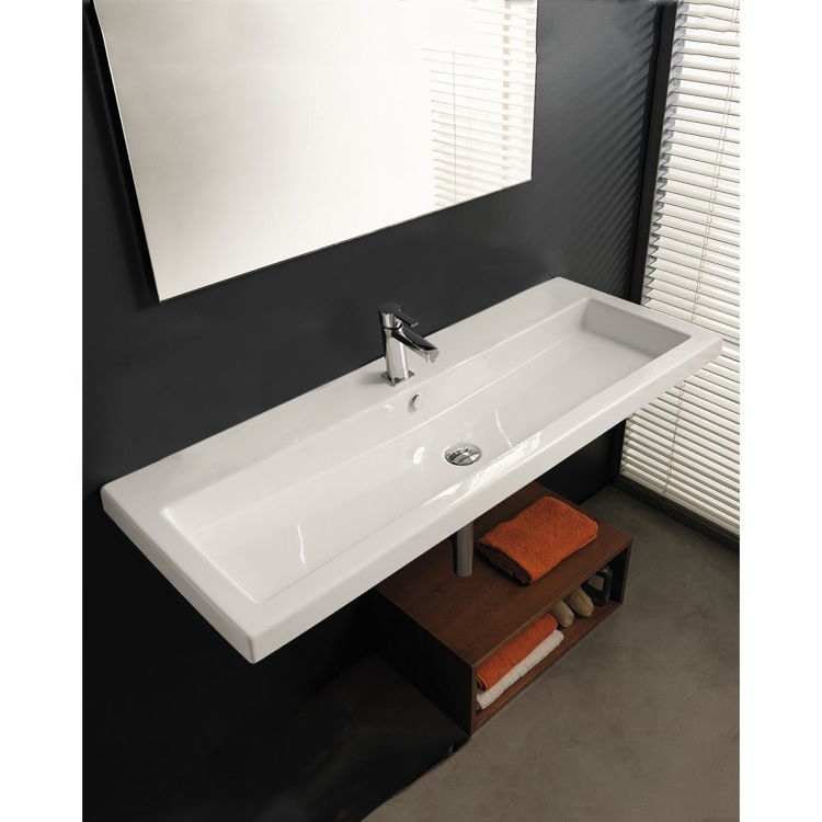 Nameeks CAN05011A-One-Hole Tecla Rectangular White Ceramic Wall Mounted or Built-In Sink - White