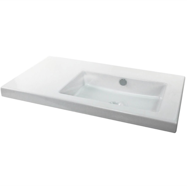 Nameeks CO01011-No-Hole Tecla Rectangular White Ceramic Wall Mounted or Built-In Sink - White
