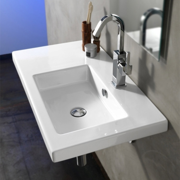Nameeks CO01011-One-Hole Tecla Rectangular White Ceramic Wall Mounted or Built-In Sink - White