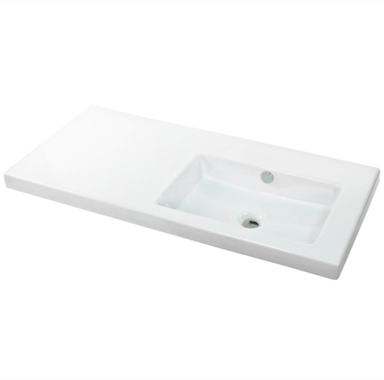 Nameeks CO02011-No-Hole Tecla Rectangular White Ceramic Wall Mounted or Built-In Sink - White