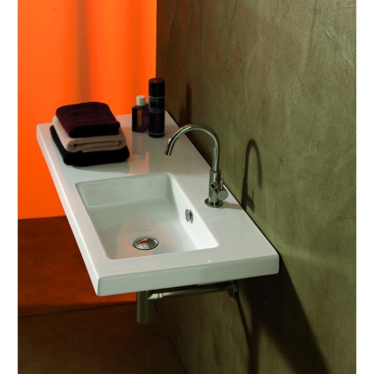 Nameeks CO02011-One-Hole Tecla Rectangular White Ceramic Wall Mounted or Built-In Sink - White