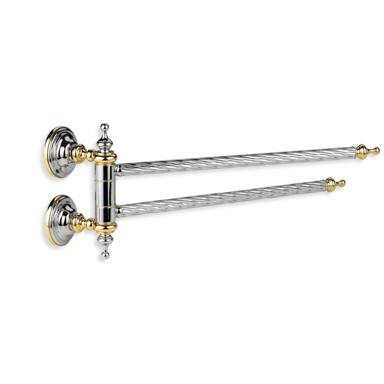 Nameeks G16-02 StilHaus 15 Inch Classic-Style Chrome and Gold Brass Swivel Double Towel Bar - Chrome and Gold