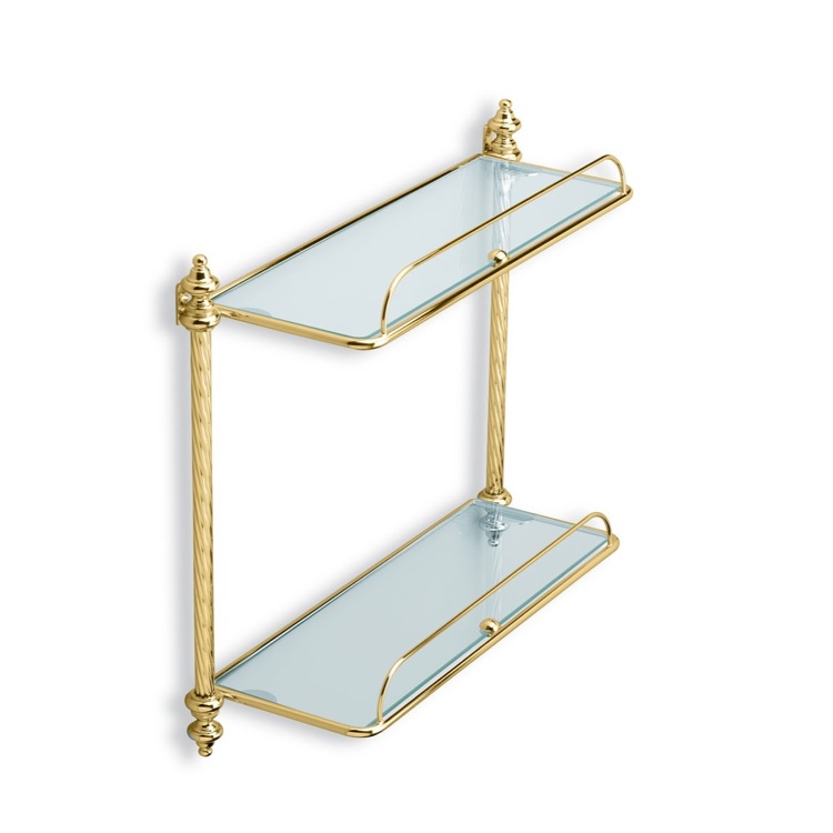 Nameeks G694-16 StilHaus Gold Double Glass Bathroom Shelf - Gold