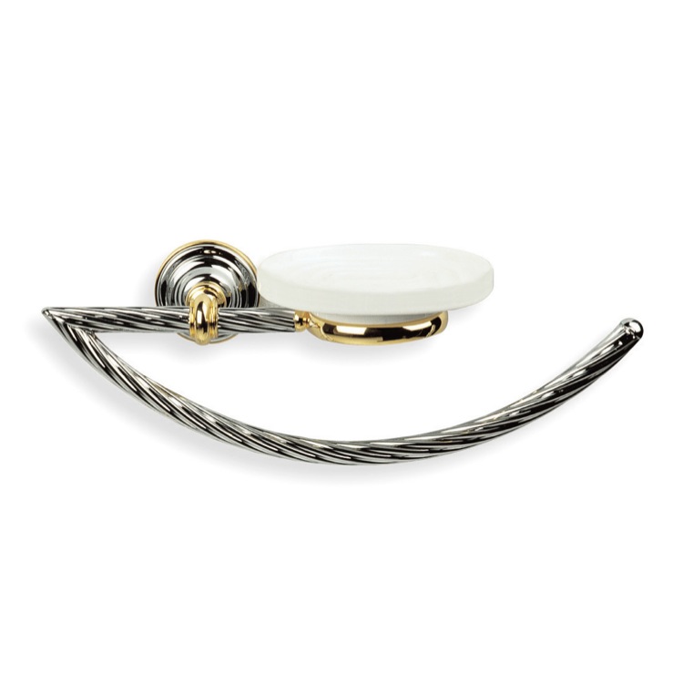 Nameeks G79-CR and Wood StilHaus Classic-Style Brass Towel Ring with Soap Dish - Chrome and Wood