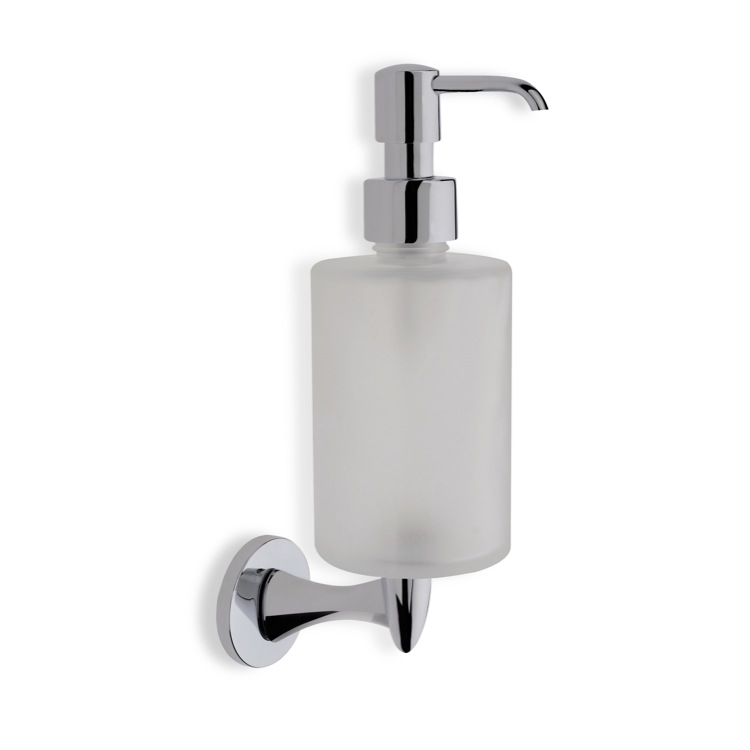 Nameeks H30-08 StilHaus Wall Mounted Round Frosted Glass Soap Dispenser with Chrome Mounting - Chrome