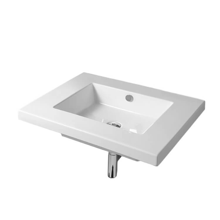 Nameeks MAR01011-No-Hole Tecla Rectangular White Ceramic Wall Mounted or Built-In Sink - White