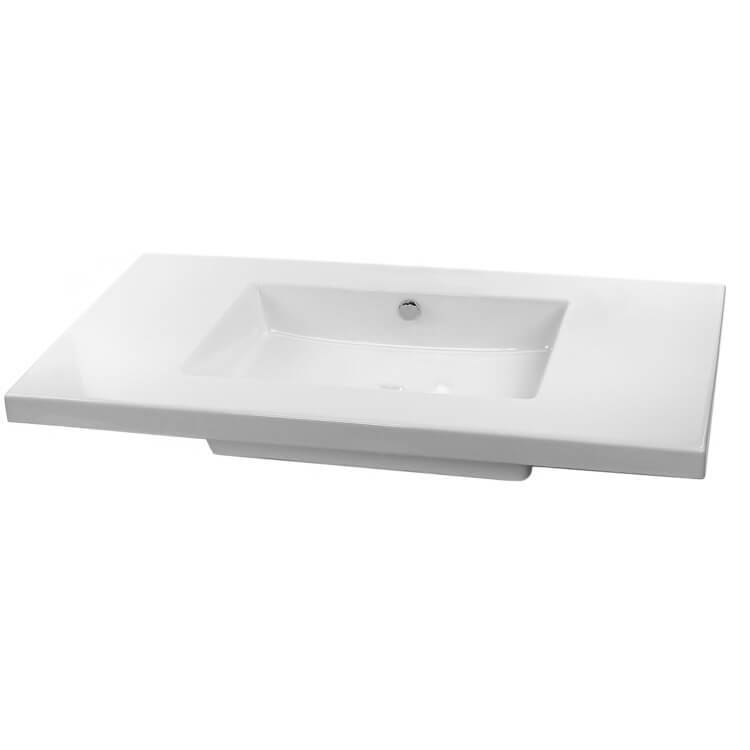 Nameeks MAR03011-No-Hole Tecla Rectangular White Ceramic Wall Mounted or Built-In Sink - White
