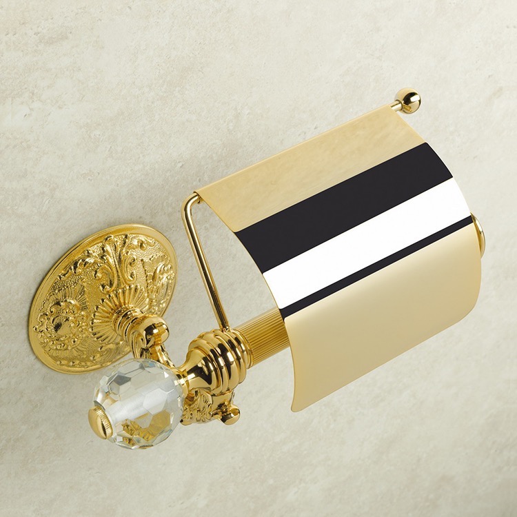 Nameeks NT11CV-16 StilHaus Luxury Toilet Roll Holder with Cover and Crystal Glass End Cap - Gold