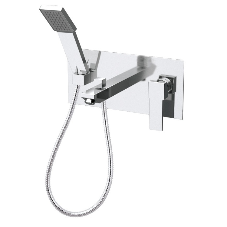 Nameeks Q04US Remer Bath Mixer with Rectangular Flange, Diverter, and Shower Kit - Chrome