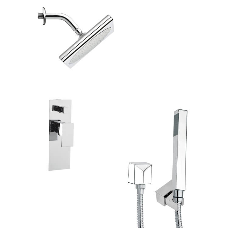 Nameeks SFH6195 Remer Square Modern Shower Faucet Set with Handheld Shower - Chrome - Click Image to Close