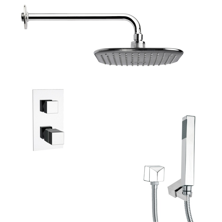 Nameeks SFH6404 Remer Thermostatic Square Polished Chrome Shower Faucet with Handheld Shower - Chrome