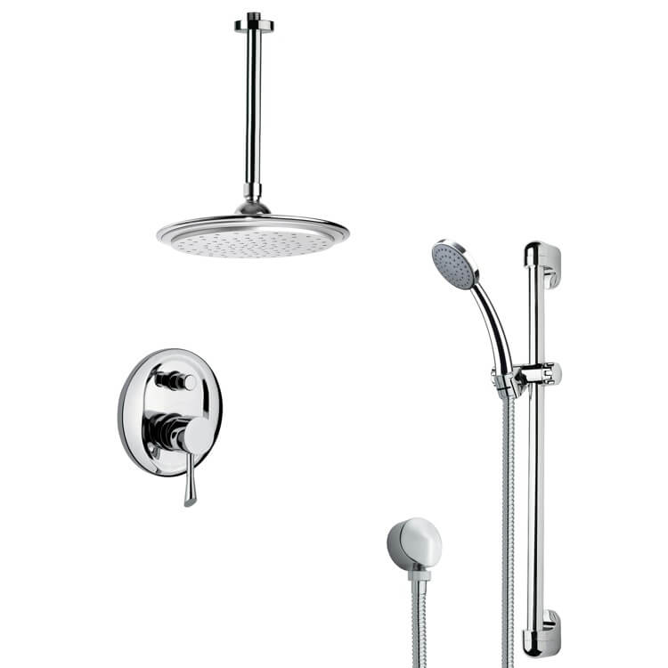 Nameeks SFR7008 Remer Sleek Round Rain Shower Faucet with Slide Rail - Chrome - Click Image to Close