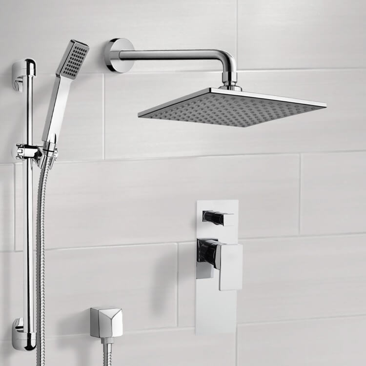 Nameeks SFR7111 Remer Contemporary Square Shower Faucet with Hand Shower - Chrome - Click Image to Close