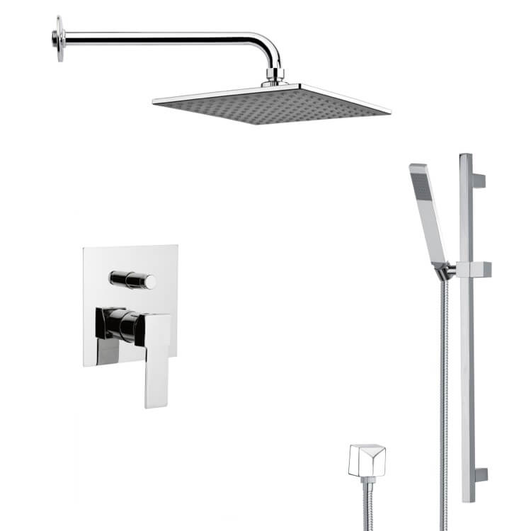 Nameeks SFR7112 Remer Contemporary Square Shower Faucet with Hand Shower - Chrome - Click Image to Close