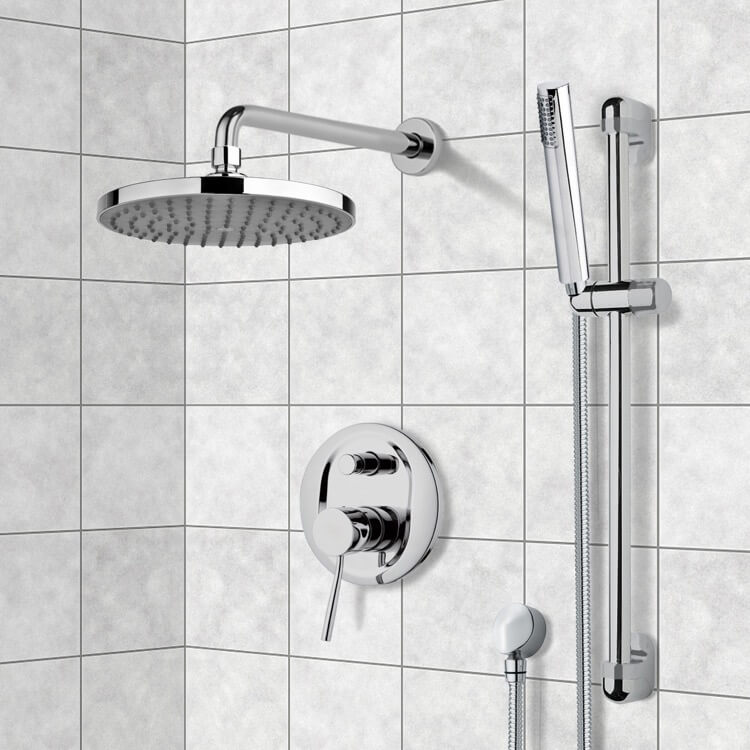 Nameeks SFR7151 Remer Round Sleek Rain Shower Faucet with Slide Rail - Chrome