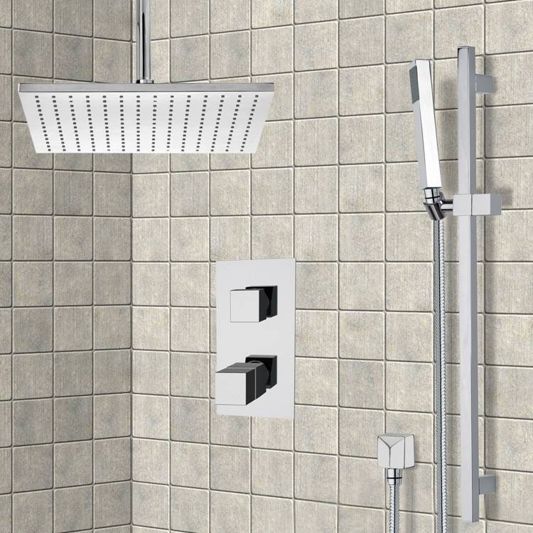 Nameeks SFR7401-CR Remer Chrome Shower System with Ceiling 12" Rain Shower Head and Hand Shower - Chrome - Click Image to Close