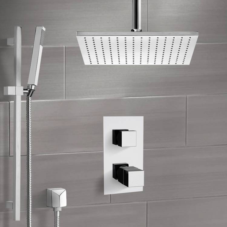 Nameeks SFR7401 Remer Modern Thermostatic Shower Faucet with Slide Rail in 8 Finishes - Chrome