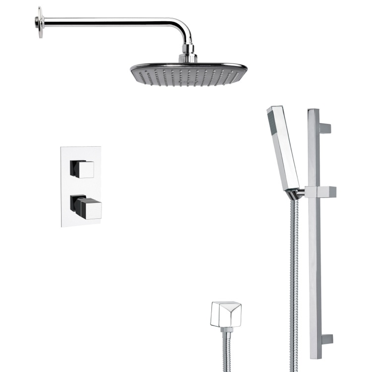 Nameeks SFR7404 Remer Modern Thermostatic Chrome Shower Faucet with Slide Rail - Chrome - Click Image to Close