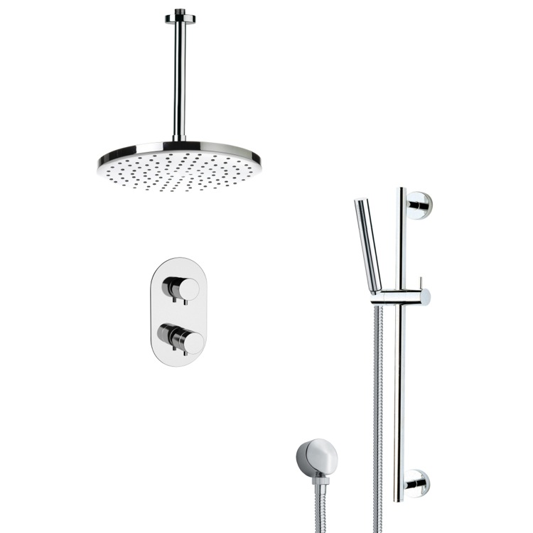 Nameeks SFR7405 Remer Thermostatic Modern Chrome Shower Faucet with Slide Rail - Chrome - Click Image to Close