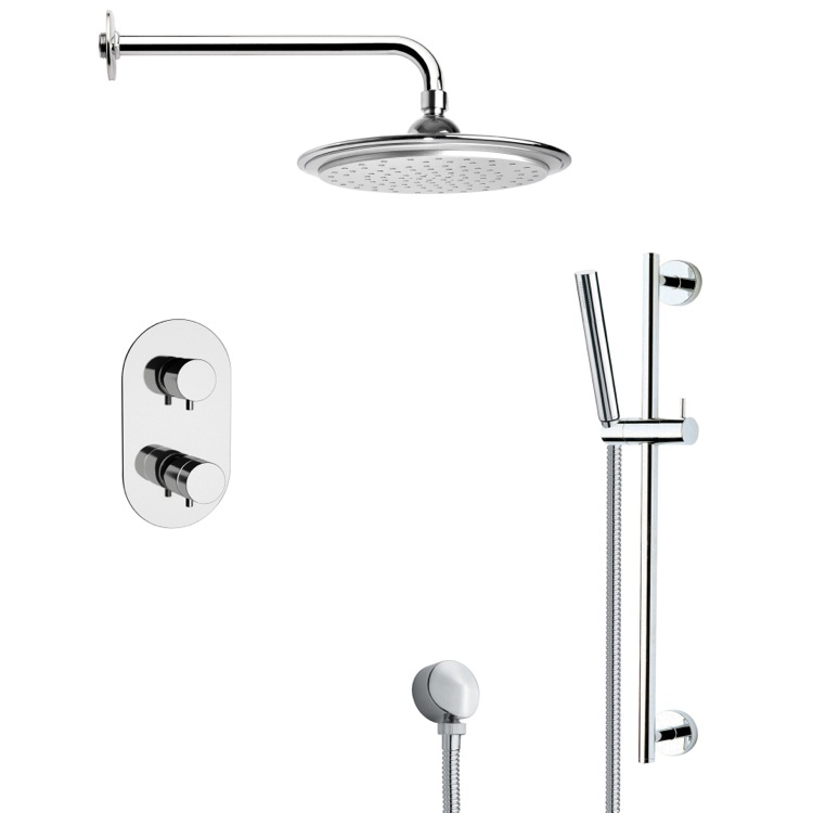 Nameeks SFR7407 Remer Thermostatic Modern Chrome Shower Faucet with Slide Rail - Chrome - Click Image to Close