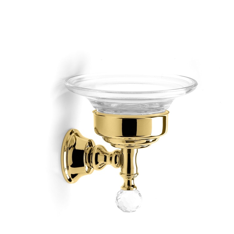 Nameeks SL09-16 StilHaus Gold Wall Mounted Clear Glass Soap Dish with Crystal - Gold