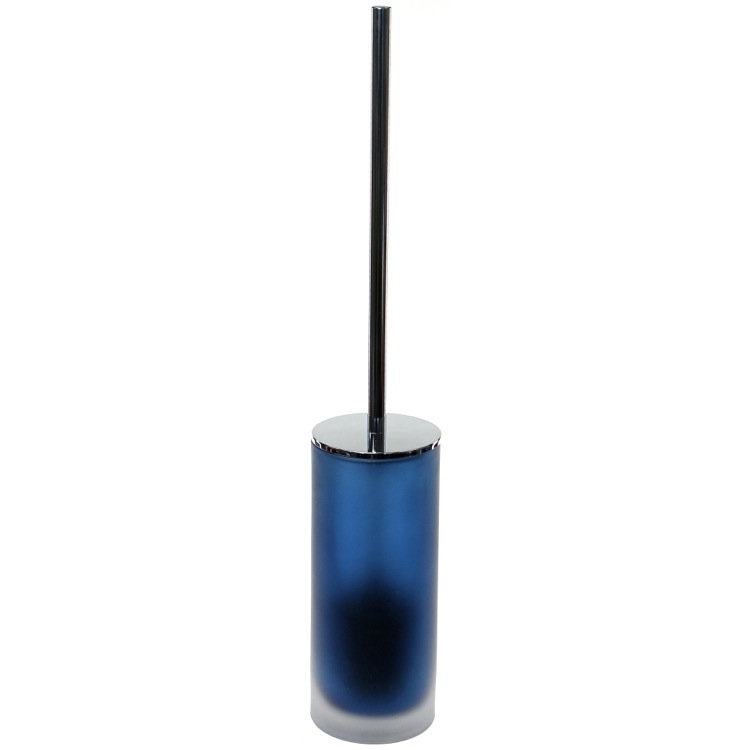 Nameeks TI33-05 Gedy Blue Toilet Brush Holder in Polished Chrome Steel and Glass - Blue