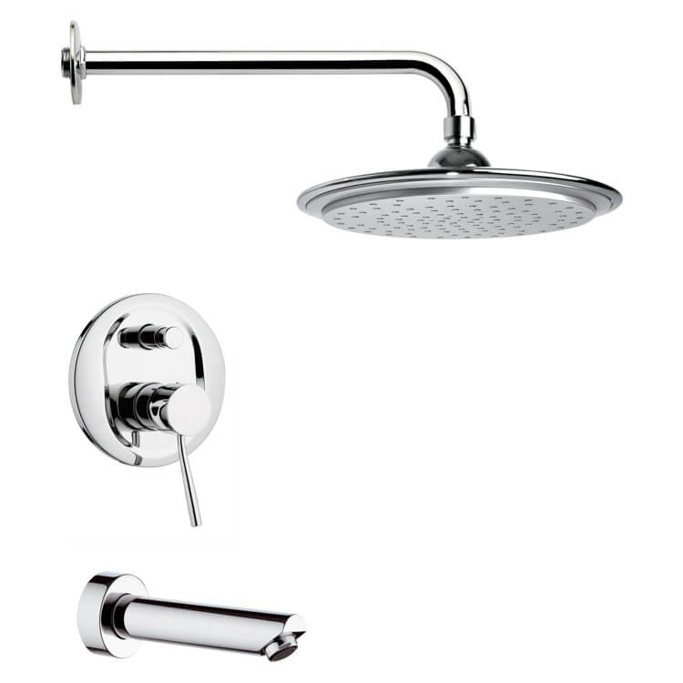 Nameeks TSF2008 Remer Contemporary Polished Chrome Tub and Rain Shower Faucet - Chrome - Click Image to Close