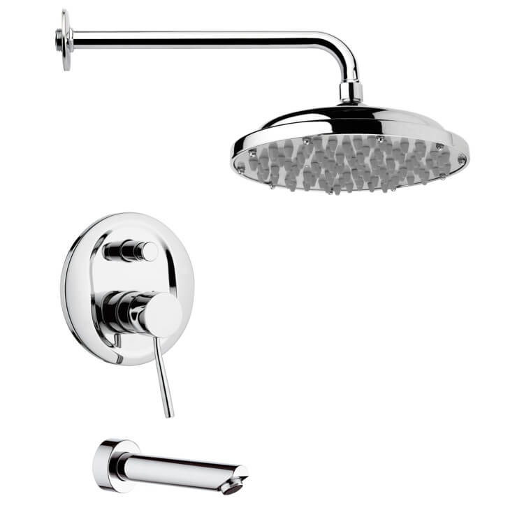 Nameeks TSF2030 Remer Contemporary Round Polished Chrome Tub and Rain Shower Faucet Set - Chrome - Click Image to Close