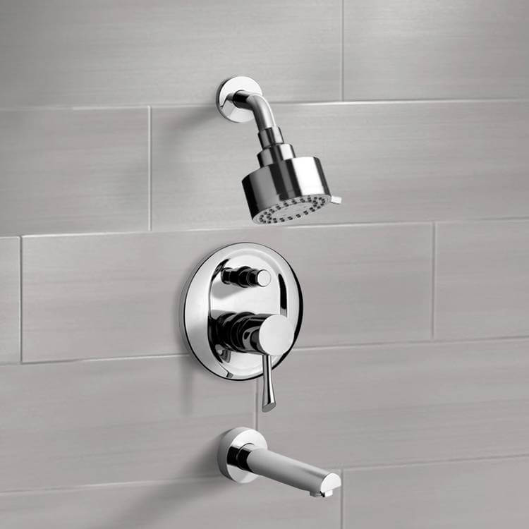 Nameeks TSF2083 Remer Contemporary Chrome Round Tub and Shower Faucet Set - Chrome