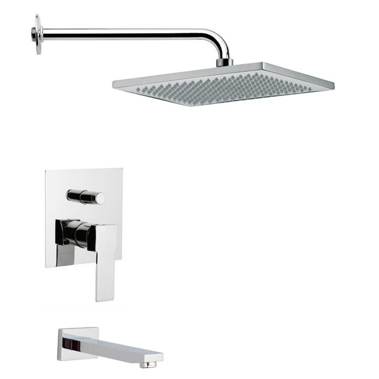 Nameeks TSF2115 Remer Square Contemporary Tub and Shower Faucet Set in 8 Finishes - Chrome - Click Image to Close