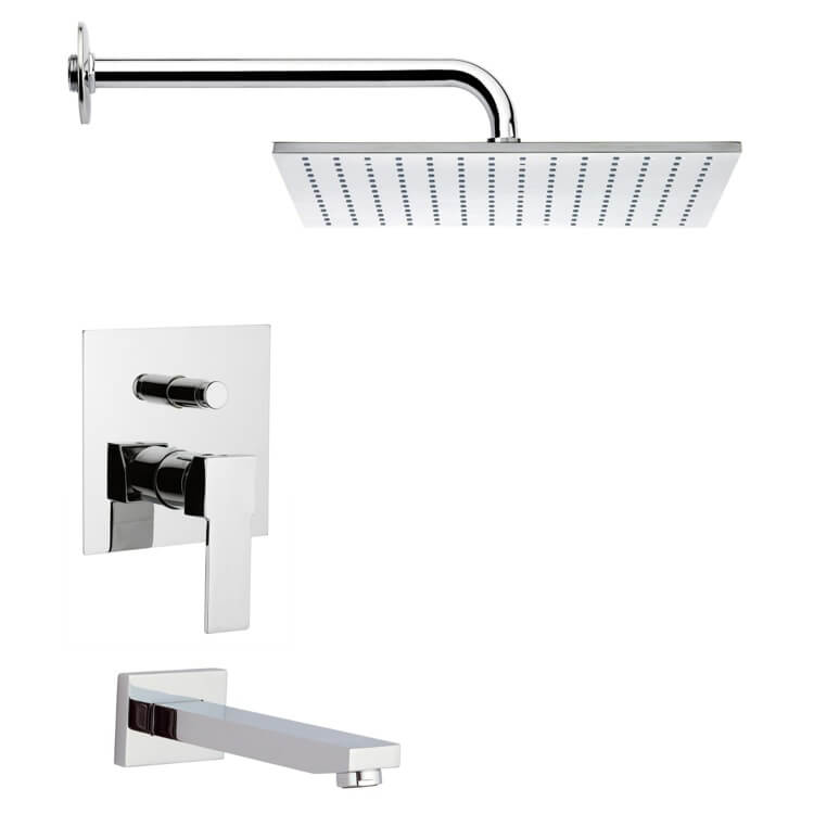 Nameeks TSF2121 Remer Contemporary Square Tub and Shower Faucet Set in 8 Finishes - Chrome - Click Image to Close