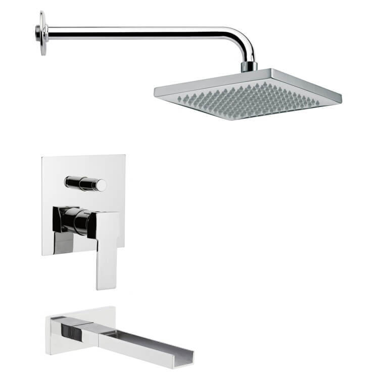 Nameeks TSF2125 Remer Contemporary Square Tub and Shower Faucet in 8 Finishes - Chrome