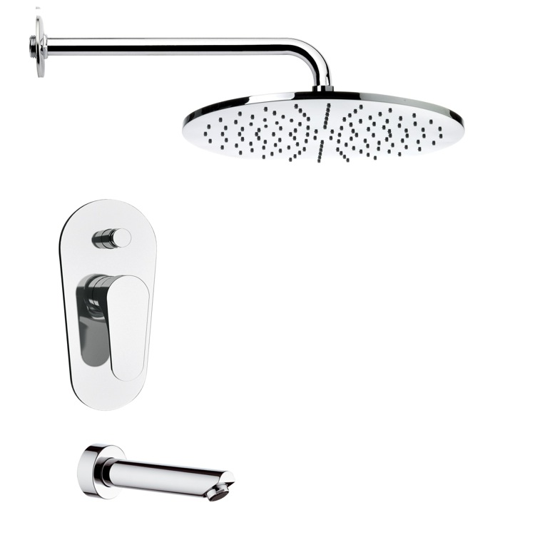 Nameeks TSF2141 Remer Modern Round Tub and Shower Faucet Set in 8 Finishes - Chrome - Click Image to Close