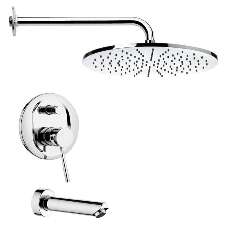 Nameeks TSF2145 Remer Modern Round Tub and Shower Faucet Set in 8 Finishes - Chrome - Click Image to Close