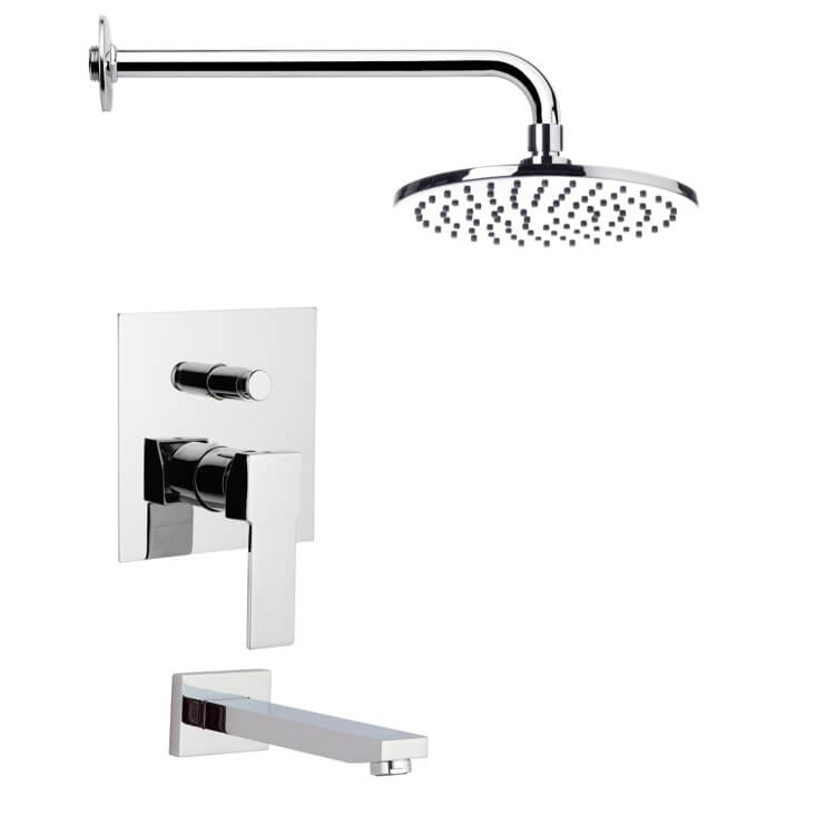 Nameeks TSF2147-CR Remer Chrome Tub and Shower Faucet Sets with 8" Rain Shower Head - Chrome