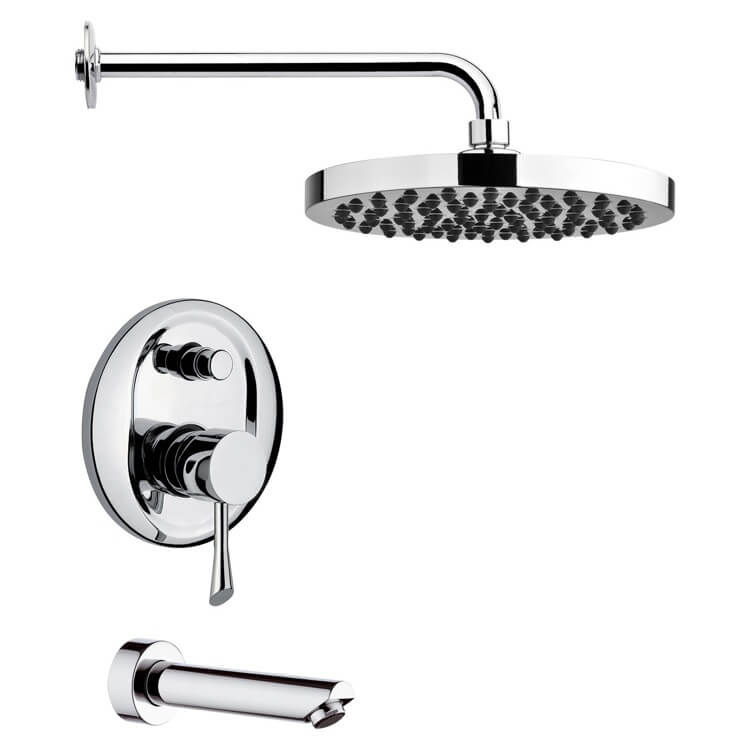 Nameeks TSF2212 Remer Polished Chrome Modern Round Tub and Rain Shower Faucet Set - Chrome