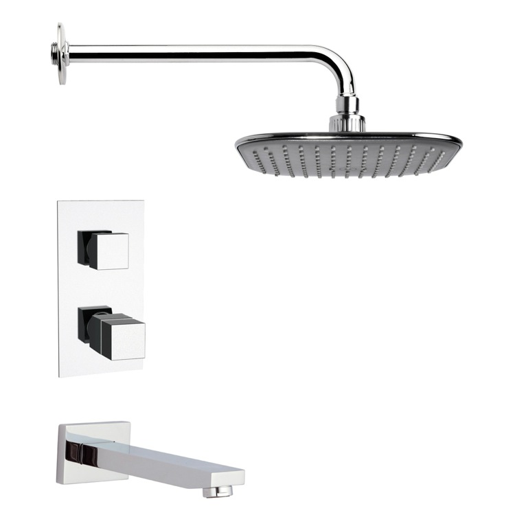 Nameeks TSF2400 Remer Thermostatic Modern Chrome Tub and Shower Faucet Set - Chrome - Click Image to Close