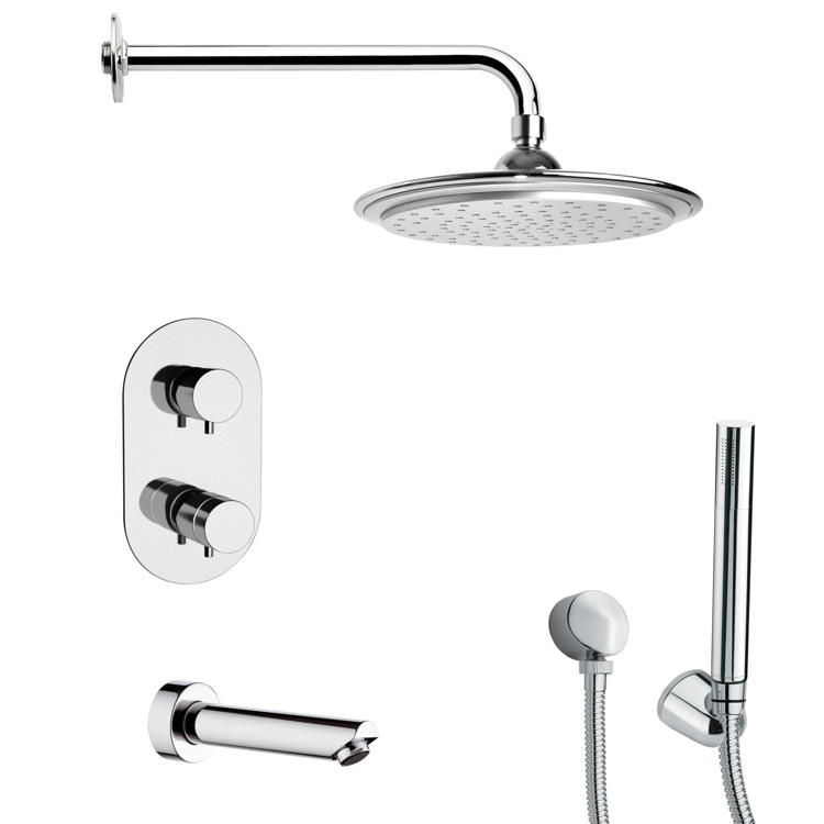 Nameeks TSH4407 Remer Polished Chrome Thermostatic Tub and Shower Faucet with Handheld Shower - Chrome - Click Image to Close