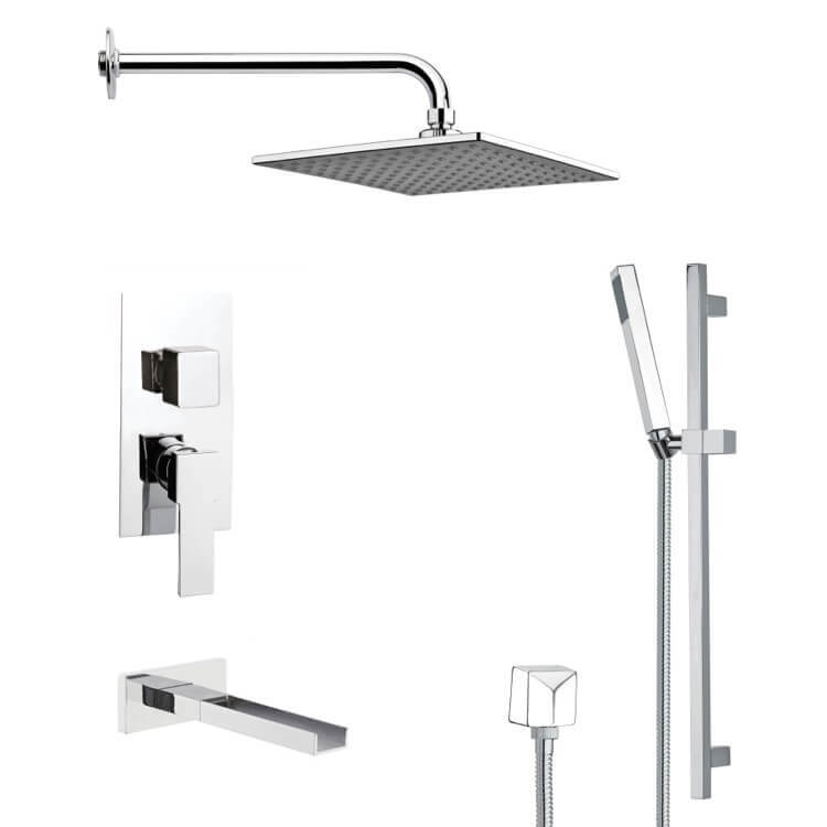 Nameeks TSR9110 Remer Polished Chrome Tub and Rain Shower Faucet Set - Chrome - Click Image to Close