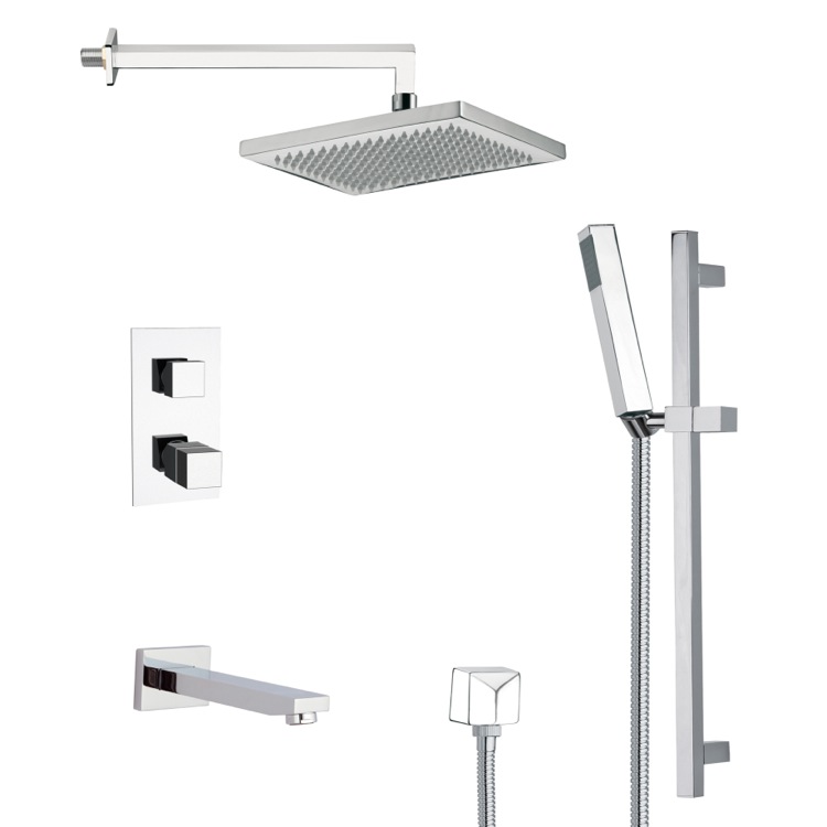 Nameeks TSR9402 Remer Thermostatic Square Tub and Shower Faucet with Slide Rail - Chrome