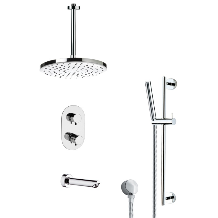 Nameeks TSR9405 Remer Round Modern Chrome Tub and Thermostatic Shower Faucet with Slide Rail - Chrome