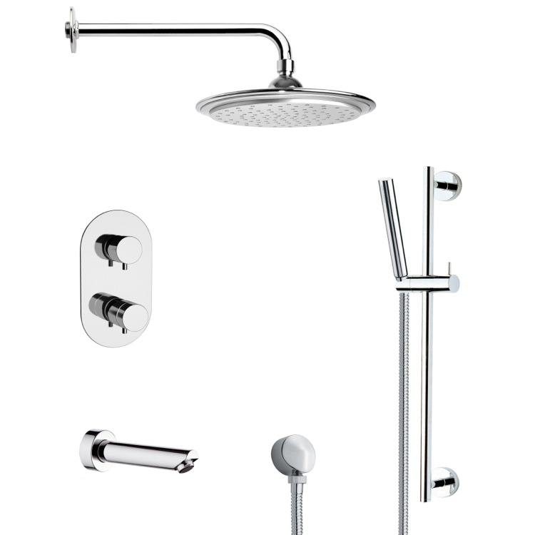 Nameeks TSR9407 Remer Round Thermostatic Chrome Tub and Shower Faucet with Slide Rail - Chrome