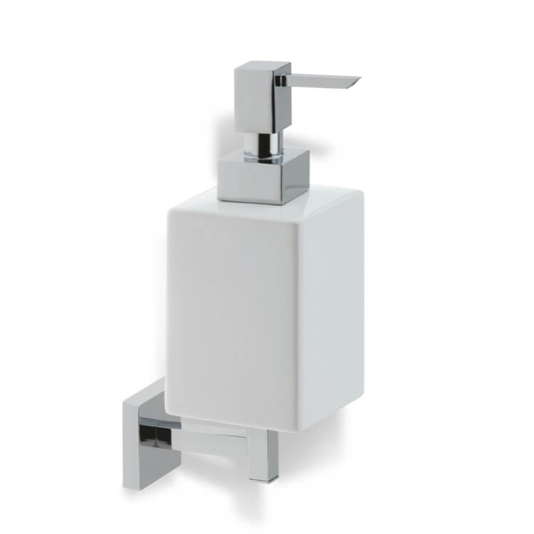 Nameeks U30-08 StilHaus Chrome Wall Mounted Square White Ceramic Soap Dispenser - Chrome