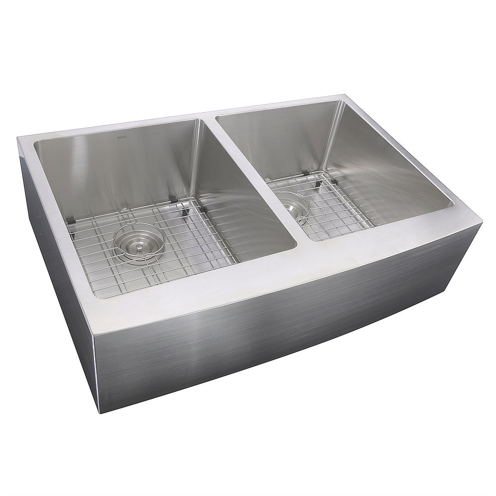 Nantucket Sinks APRON332210-DBL-SR 33 Inch Double Bowl Farmhouse Apron Front Stainless Steel Kitchen Sink - Click Image to Close